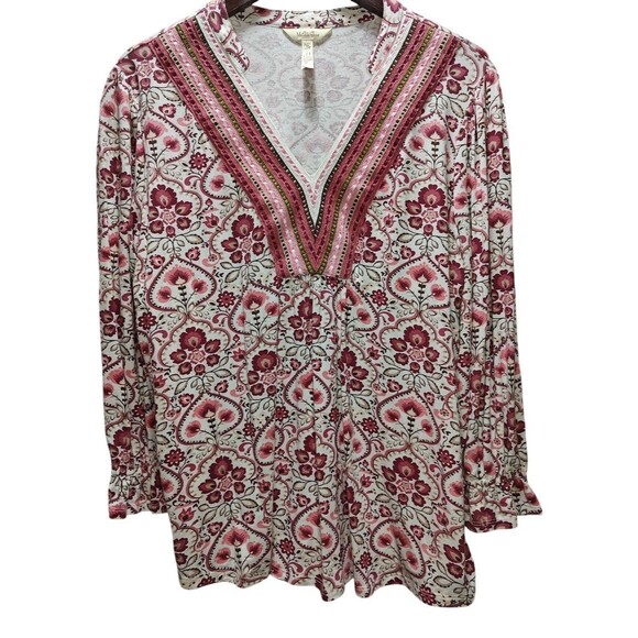 Matilda Jane Tops - Matilda Jane Women’s M Boho Floral Tunic Blouse Long Sleeve Pink Embroidered
